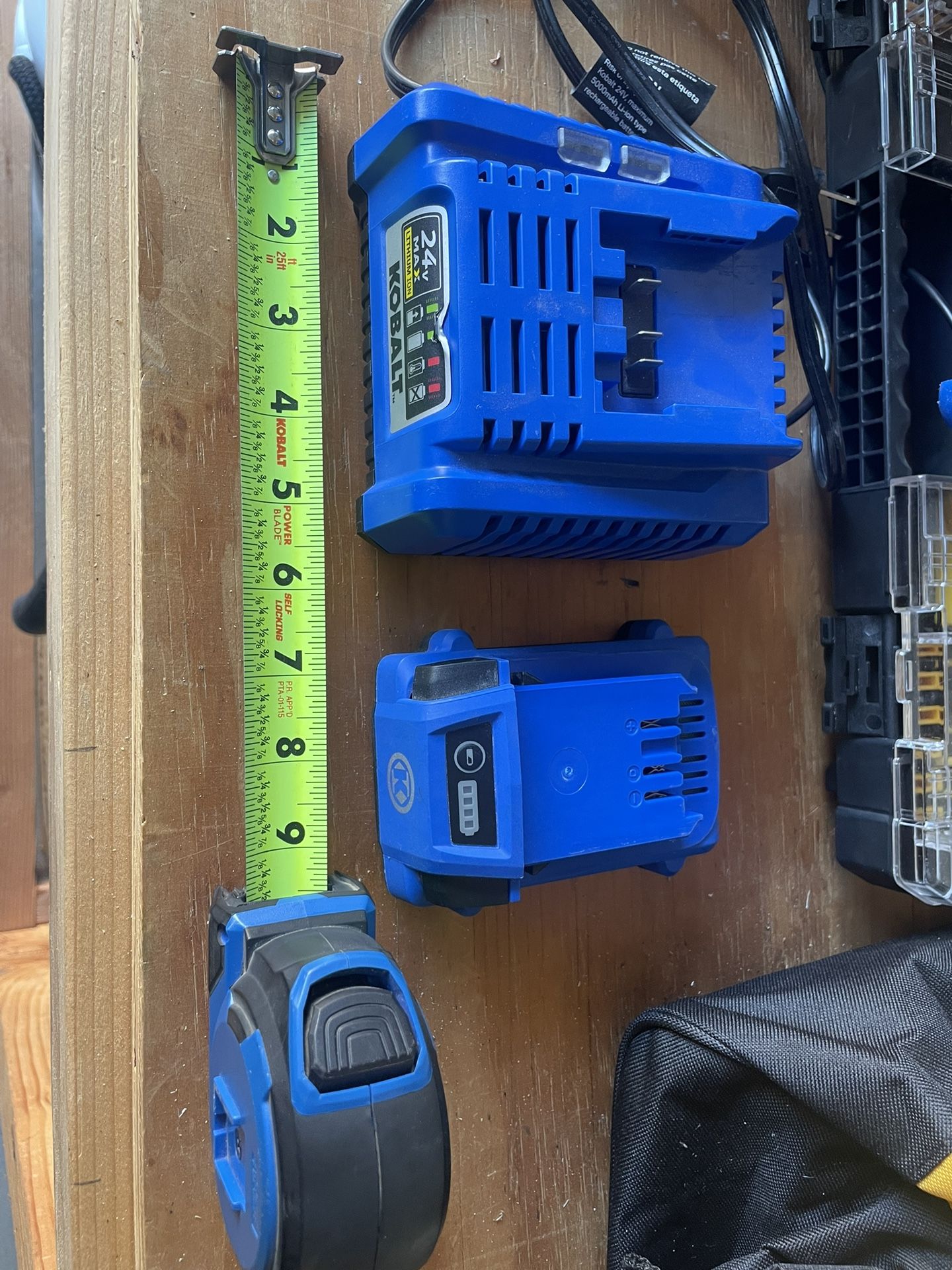 Kobalt 24v Battery, Charger, and 25’ Tape Measurer