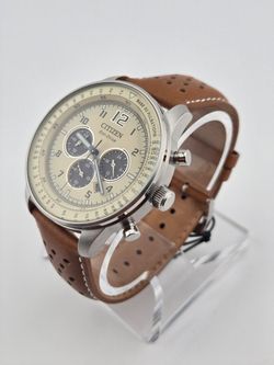 NEW Citizen Men's CA4500-08X Eco-Drive Chronograph Stainless Steel Leather Watch