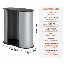 Portable Tradeshow Podium Table, 35.43" x 19.29" x 37.01", Display Exhibition Counter Stand Booth Fair with Wall, Foldable Promotion Retail Bar Table 
