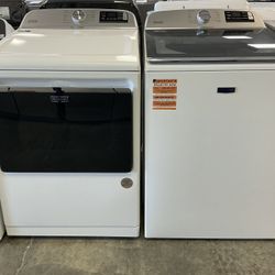 MAYTAG 5.3 cu. ft. Top Load Washer 7.4 cu. ft. 240 Volt Electric Vented Dryer w/ Hamper Door