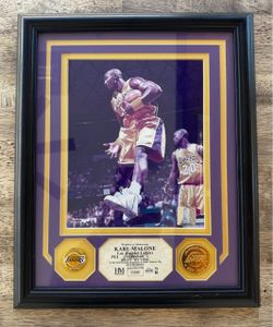Karl Malone Lakers Framed Photo with 24kt Gold Medallion