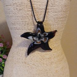 Fashion Art Flower 3D Galss Star Pdnt Rope Necklace 16" 