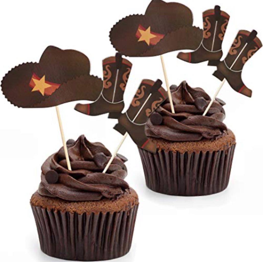 60 Pieces Cowboy Or Cowgirl Hat And Boot Cupcake Toppers Western Birthday Cake Decorations Rodeo Cupcake Picks Baby Shower Toothpicks For Western Them