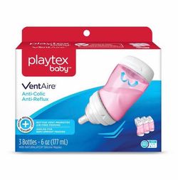 Playtex Baby Ventaire Anti Colic Baby Bottle, BPA Free, Pink, 6 Ounce - 3 Pack
