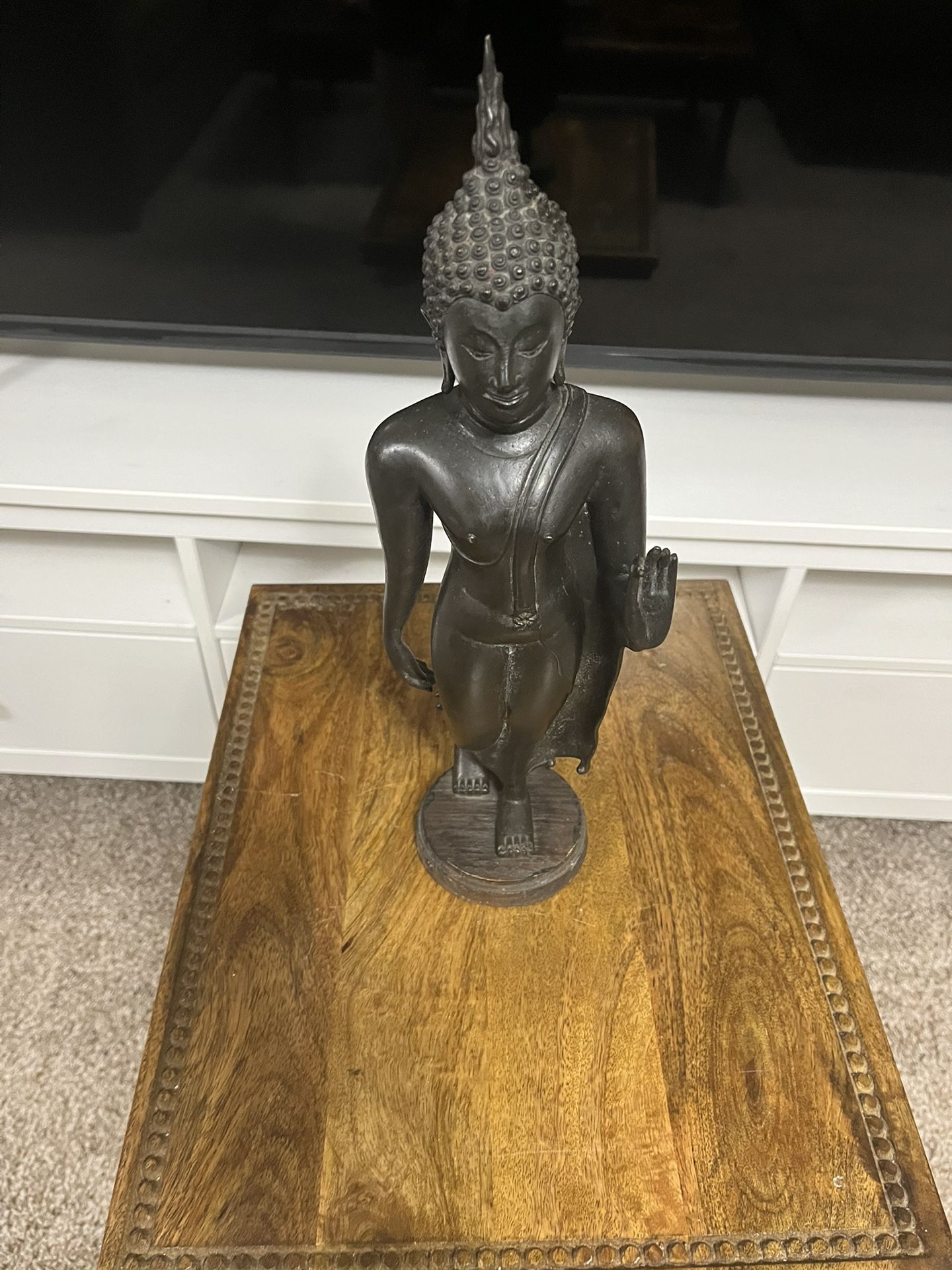 Beautiful Antique 19th Century Bronze Sukhothai Walking Buddha 16 Inch
