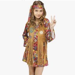 PEACE AND LOVE ❤️ HIPPIE CHILD DRESS COSTUME SIZE MEDIUM NEW missing tags This costume includes a dress with attached fringe vest ⚠️DRESS Only!⚠️