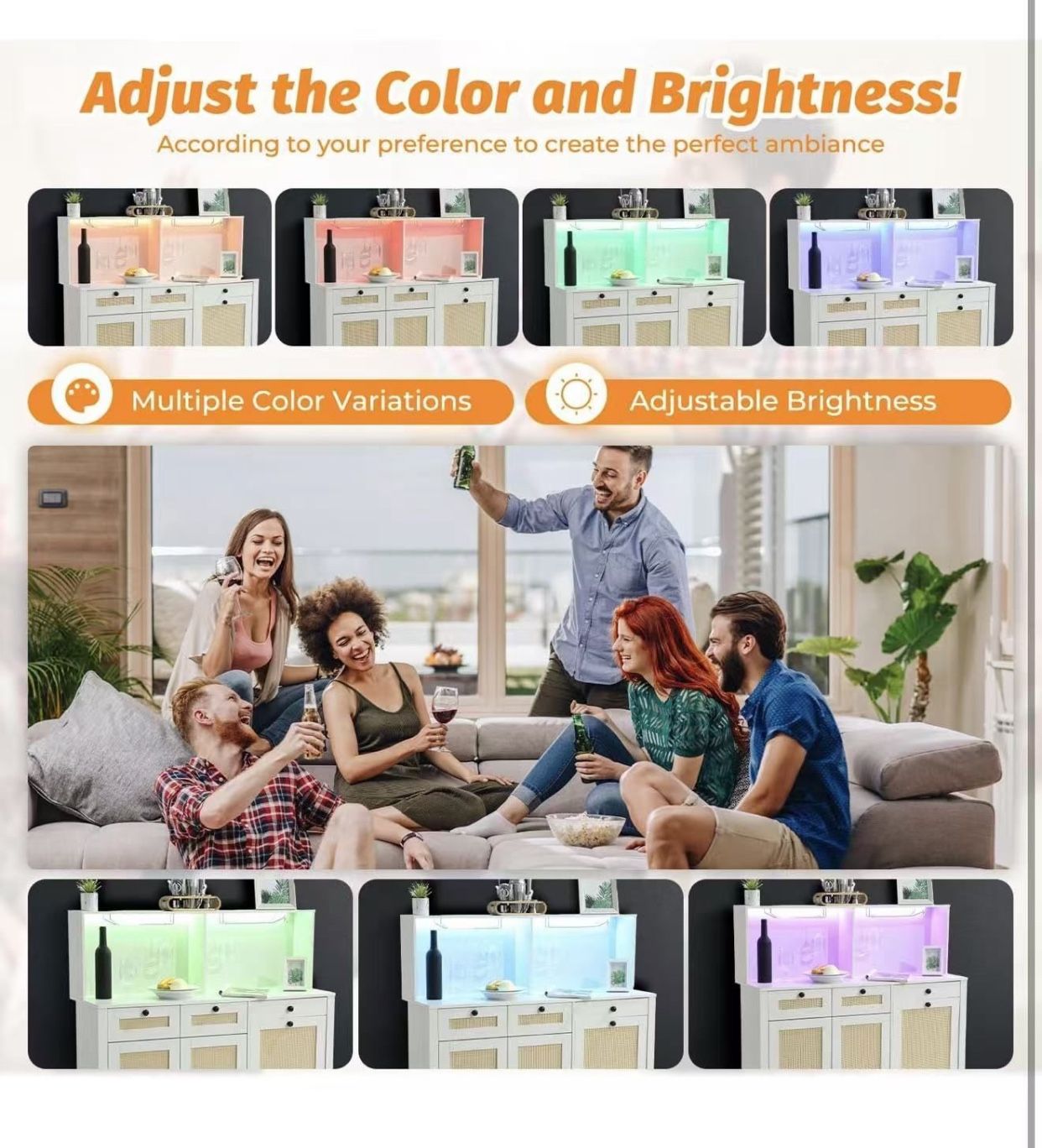 White Storage Cabinet with LED Light