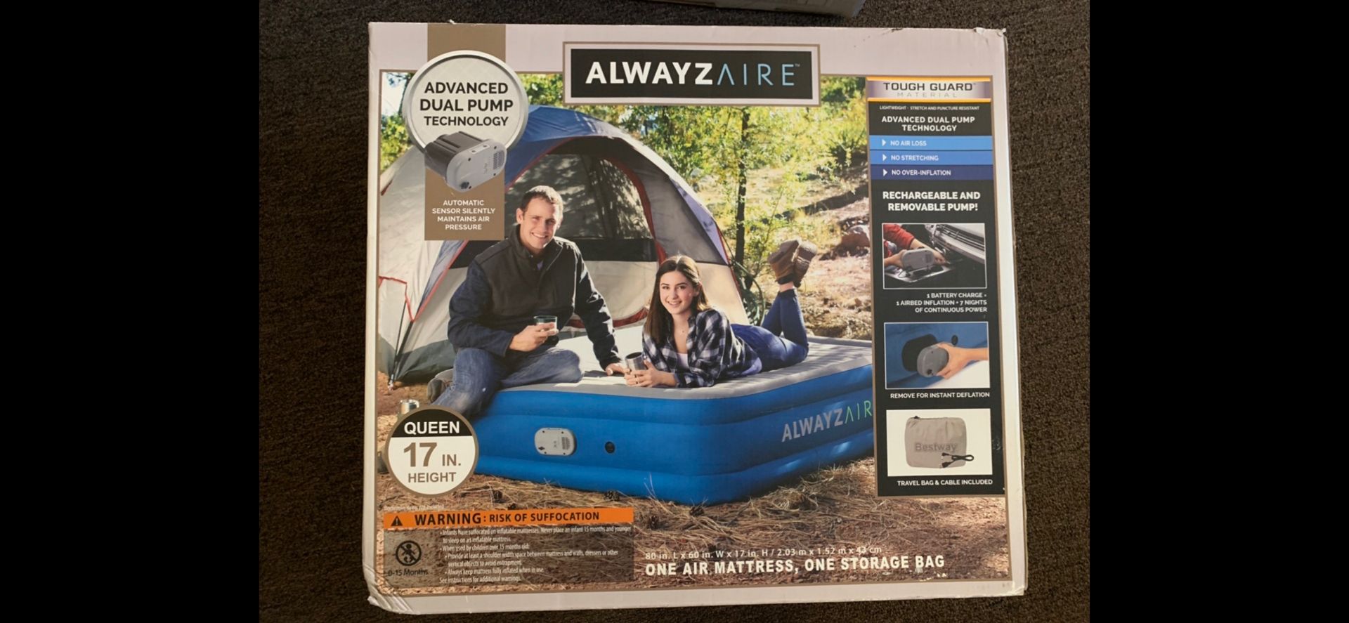 AlwayzAire Tough Guard Air Mattress 17” with Built-in Rechargeable Battery Pump