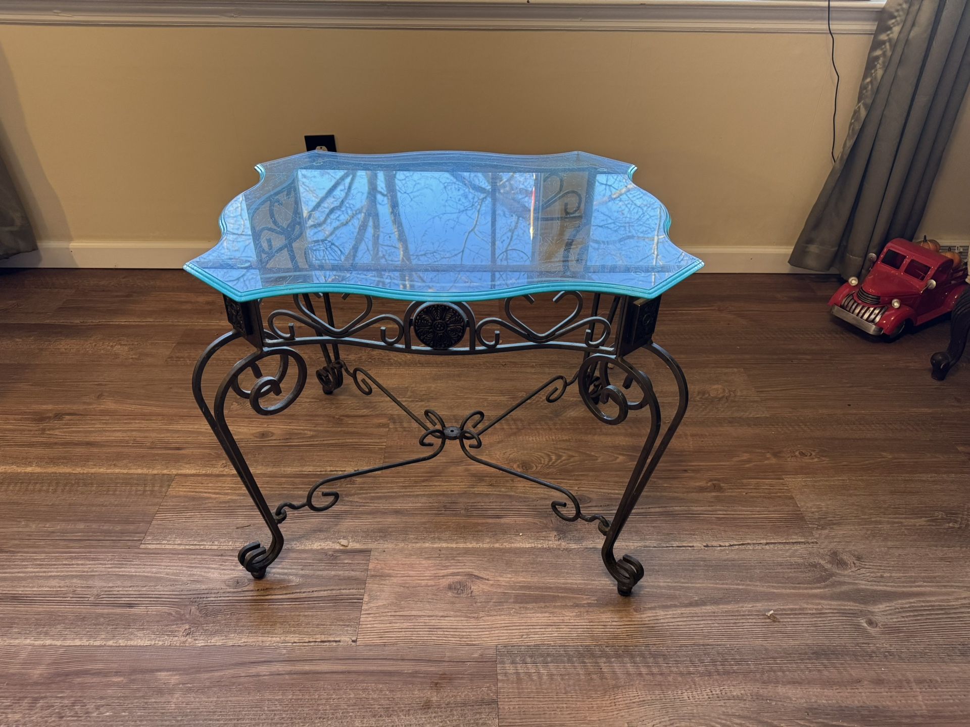 Decorative Wrought Iron & Glass Accent Side End Table