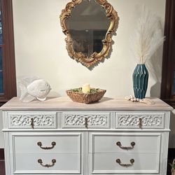 Solid Wood Cream And Whitewashed Dresser/Credenza