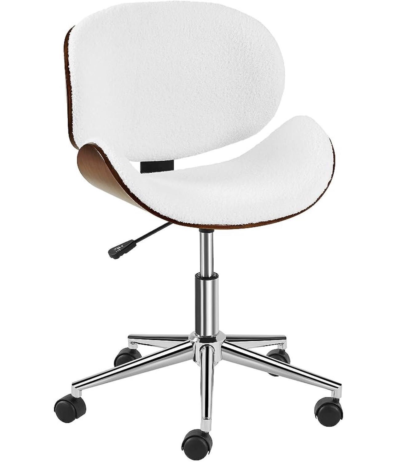 Ergonomic Desk Chair Armless Office Chair Mid-Century Bentwood Seat Computer Chair Boucle Fabric Swivel Chair Height Adjustable for Bar Meeting Room H