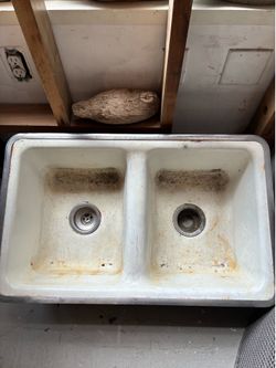 Double Basin Vintage Enameled Cast Iron Sink