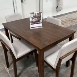 5-pc Dining Table Set Walnut Finish New
