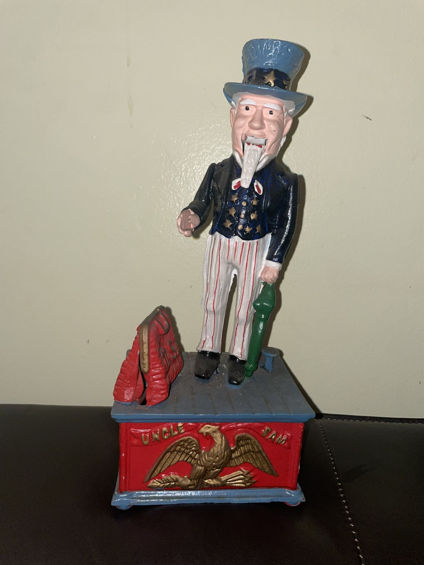 Vintage Cast Iron Uncle Sam Mechanical Coin Bank