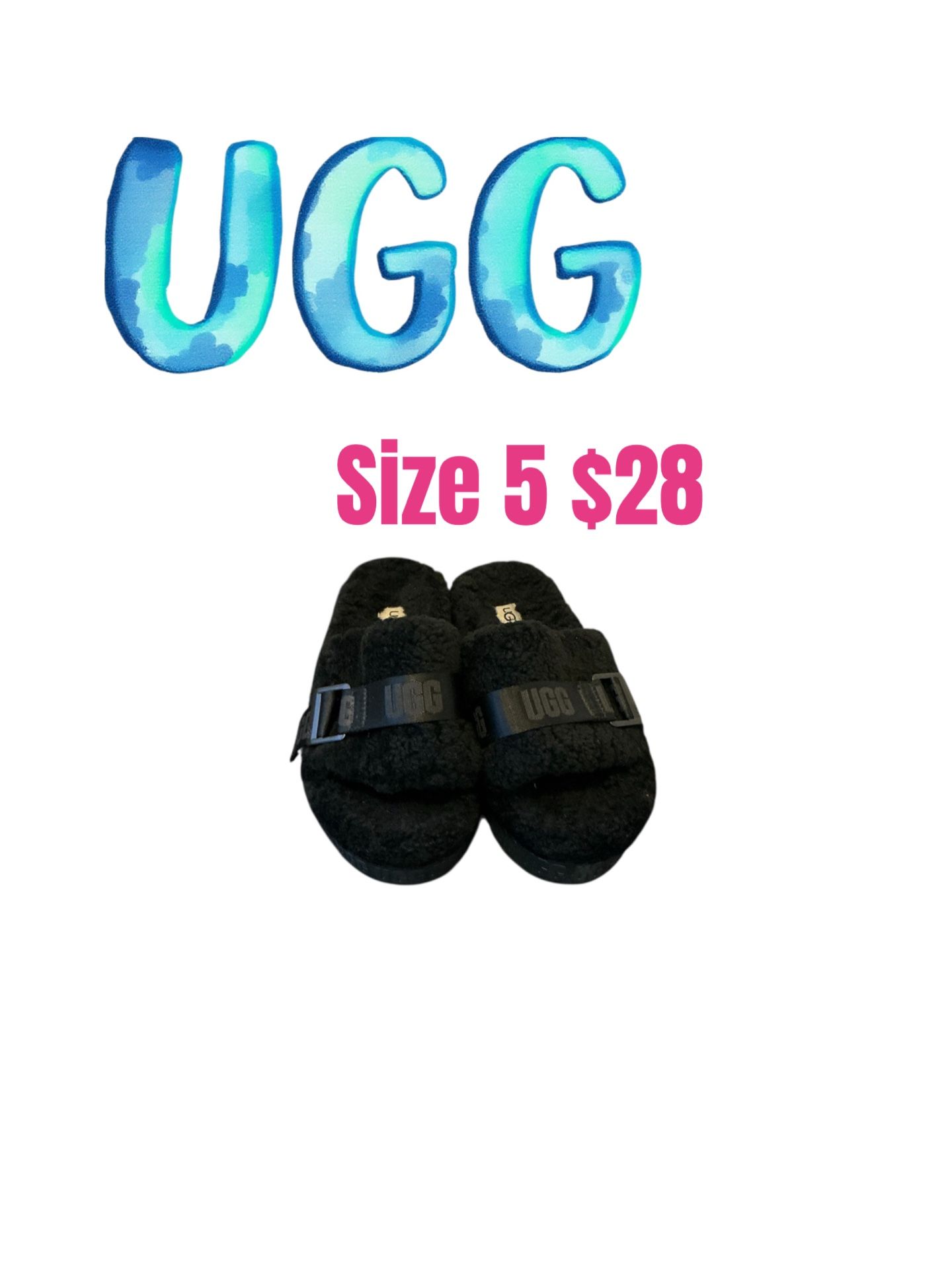 UGG Fluffita Black Slip Ons Platform Slides Size 5 Great Condition 💖