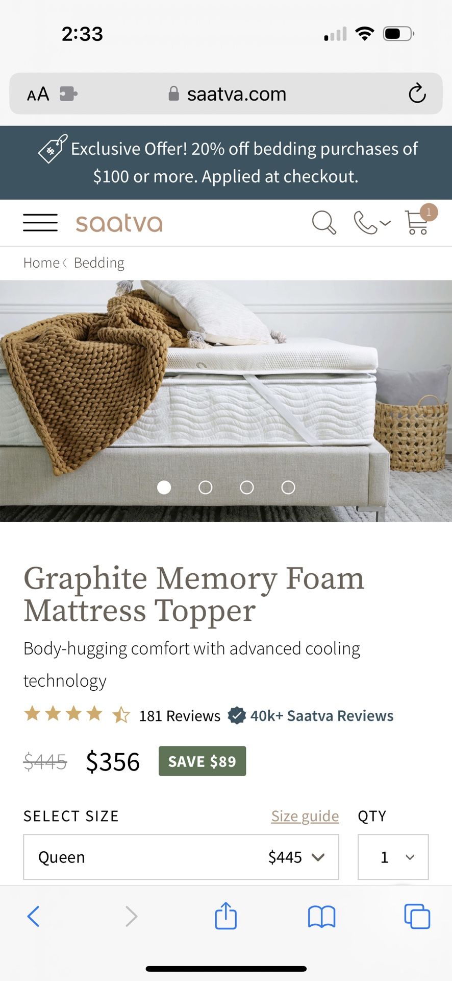 SAATVA Graphite memory Foam Mattress Topper for Sale in San Diego, CA