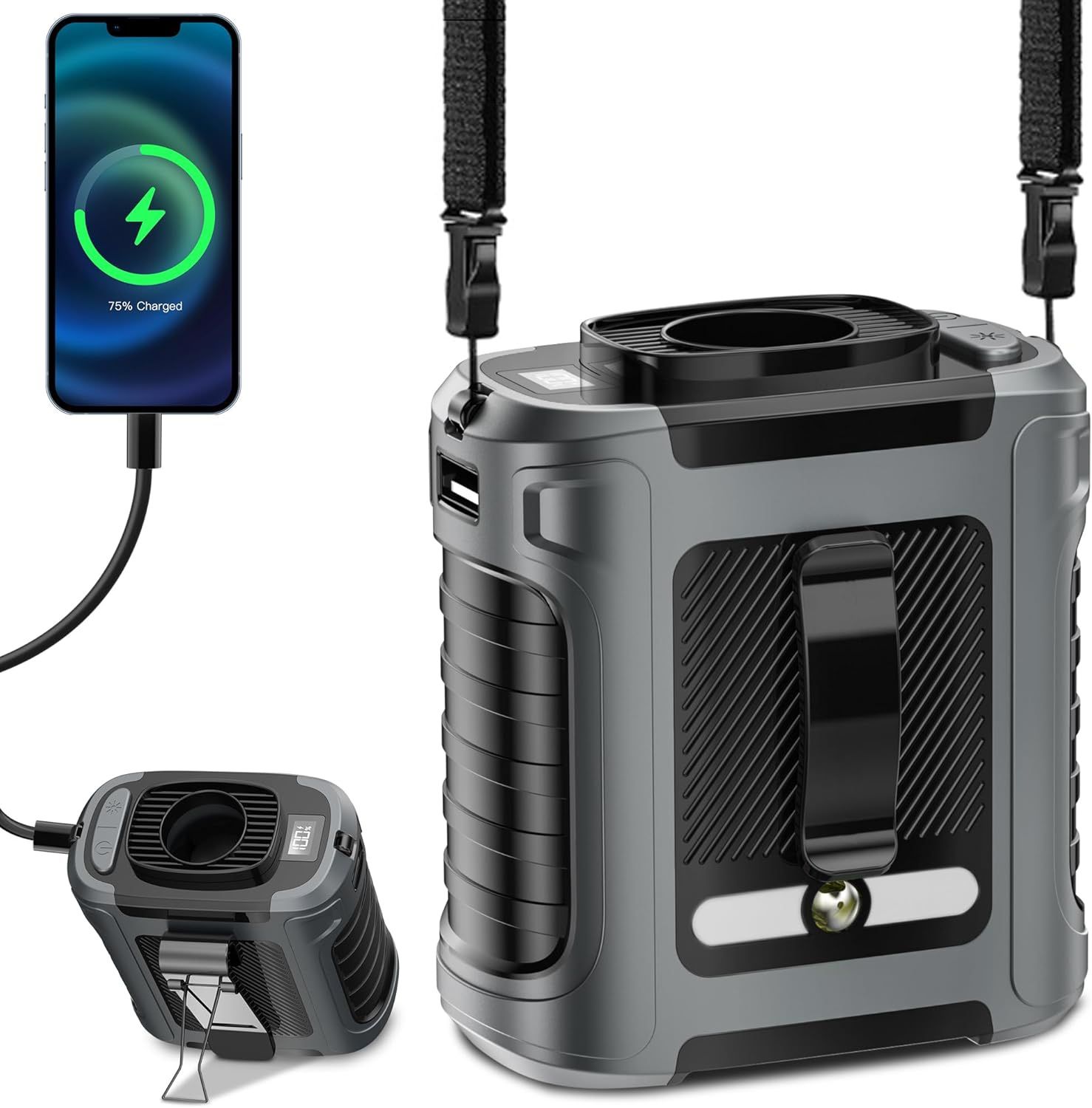 Portable Waist Fan 10000mAh, 5 Speeds, Strong Airflow, Hands-Free