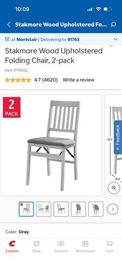 Stakmore Wood Folding Chair Set – 2 Pack – Upholstered Seat – Gray – NEW