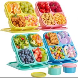 4 Pcs Snack Box Containers Set, Reusable 4 Compartment Lunchable Container