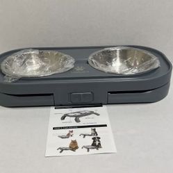 Adjustable Raised Pet Bowl for Cats and Small Dogs w/ Lock Legs(removable bowls)