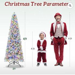 Firstness 6ft Pre-Lit Artificial Pencil Christmas Tree with 250 Multicolor LED Lights