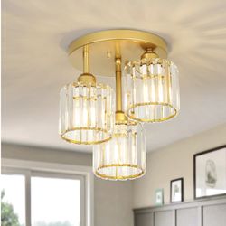 Gold crystal close-to-ceiling light