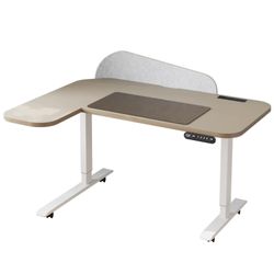 Electric Height Adjustable L-Shaped Standing Desk – White & Wood Finish