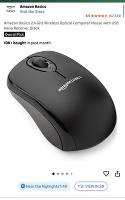 Amazon Basics 2.4 Ghz Wireless Optical Computer Mouse with USB Nano Receiver, Black