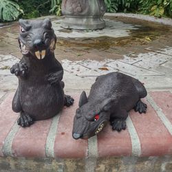 2 Extra Large Hard Rubber Rats For Your Halloween Haunted House Decorations
