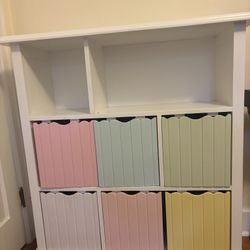 Solid Wood Bookshelf With Wood Storage Bins
