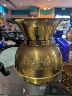 Vintage Union Pacific RR Solid Brass Spittoon Railroad Collectible