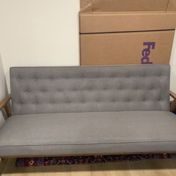 Grey And Wood 3 Seater Sofa/Couch