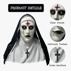 Scary Nun Mask Realistic Creepy Full Head Mask Evil Nun Costume For Halloween Cosplay Party
