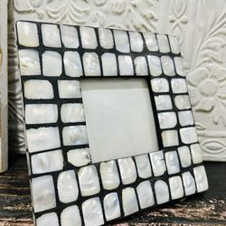 Vintage Gorgeous Oyster Shell Handcrafted Phot Frame  Small 3x3 Home Decor