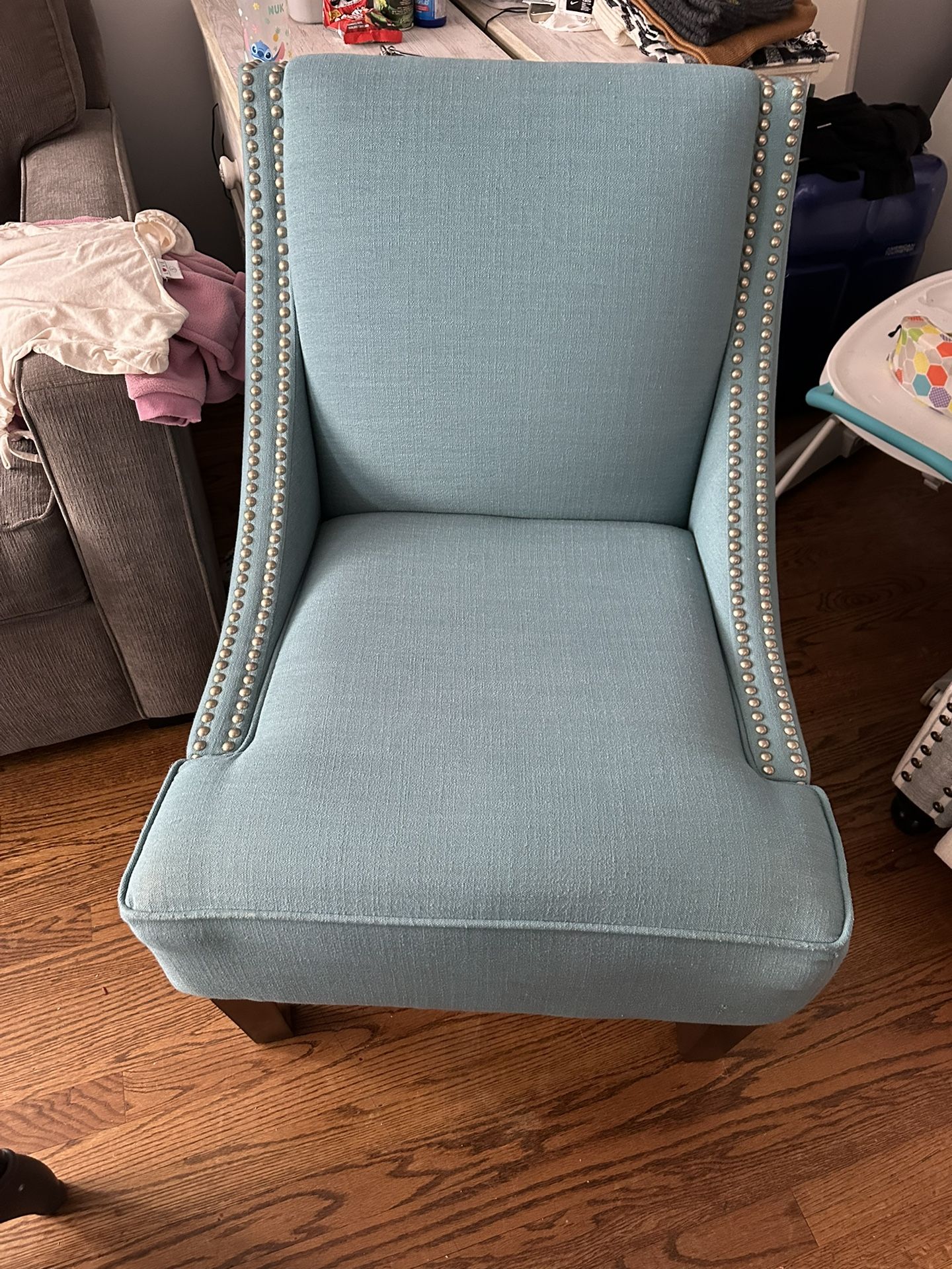 Accent Chair Light Blue Nailhead Trim