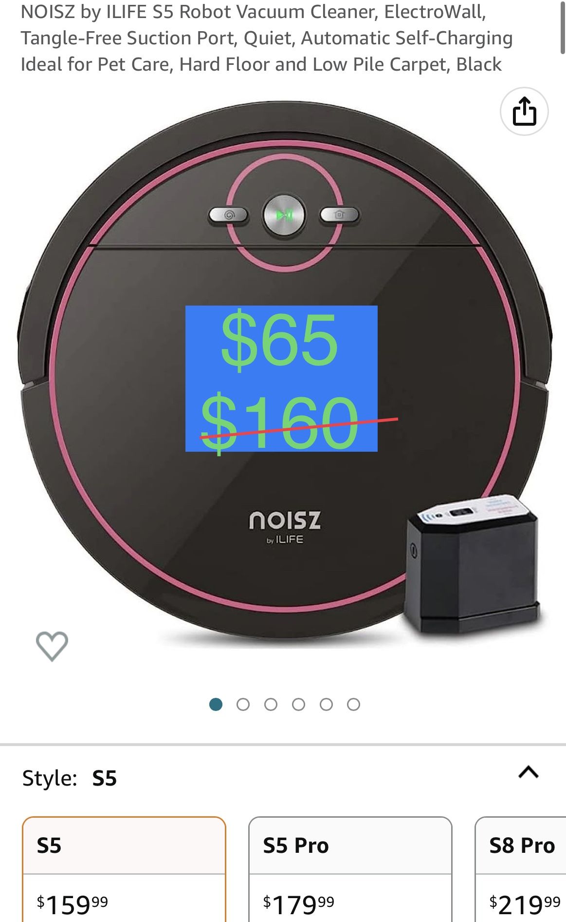 NOISZ by ILIFE S5 Robot Vacuum Cleaner, ElectroWall, Tangle-Free Suction Port, Quiet, Automatic Self-Charging Ideal for Pet Care, Hard Floor and Low P