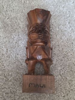 Vintage Hand Carved Maui Tiki. 10 Inches Tall.