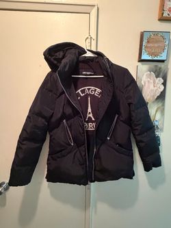 Karl Lagerfeld Black Puffer Jacket with Eiffel Tower Graphic small
