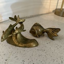 Vintage Brass Dolphins And Fish Decor Or Paper Weights