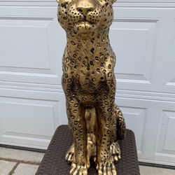 3 Foot Golden Sitting Leopard Statue