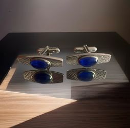 Classic 1950’s Silvertone Blue Stone Cufflinks