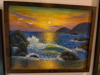 Hand painted acrylic beach scene