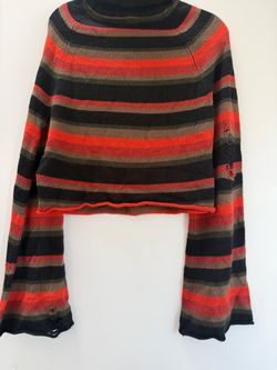 Striped Crop Knit Sweater with Bell Sleeves