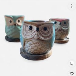 Three Small Ceramic Owls