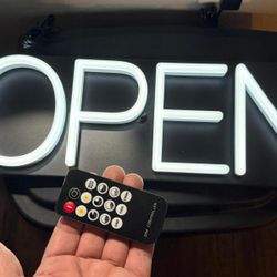 HiNeon LED Open Sign 20” x 7” White Neon Light with Remote and Power Adapter