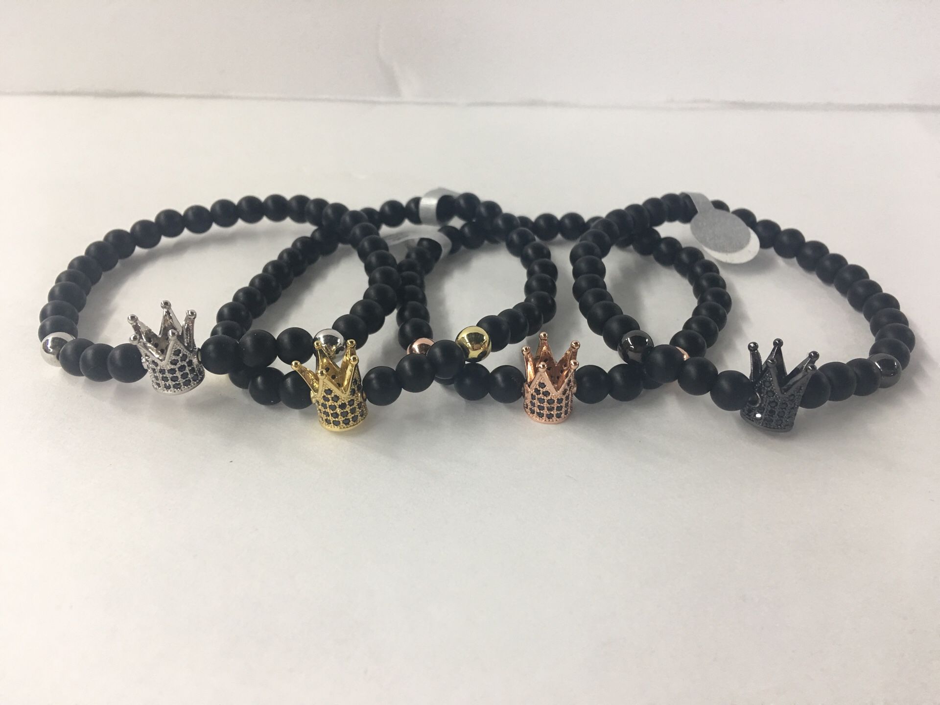 Crown bead bracelet unisex black bead stainless steel crown king bracelet