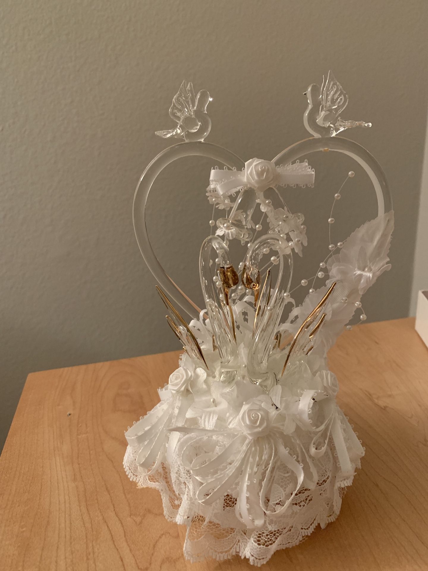 Wedding Cake Topper - Vintage Glass Swan & Dove
