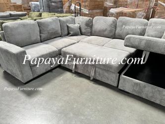 NEW LARGE U Shape Sectional and Pull out Sleeper Bed with STORAGE Chaise Set Big Couch Pullout SALE Sofabed Convertible Under Seat Ashley Style Grey