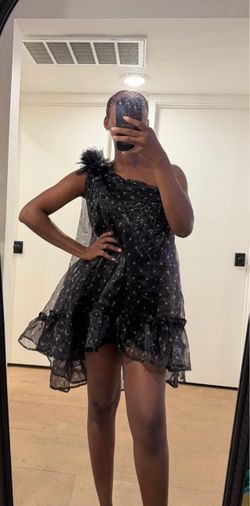 Black Polka Dot One-Shoulder Mini Dress