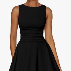 Kaximil Women's Mini Dress with Ruffled Hem, Boat Neck, Sleeveless, Ruched Corset, Party Dresses